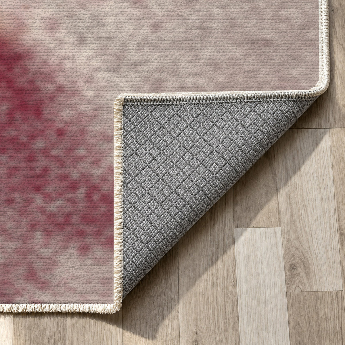 Strata Burgundy Abstract Washable Rug — backing close up