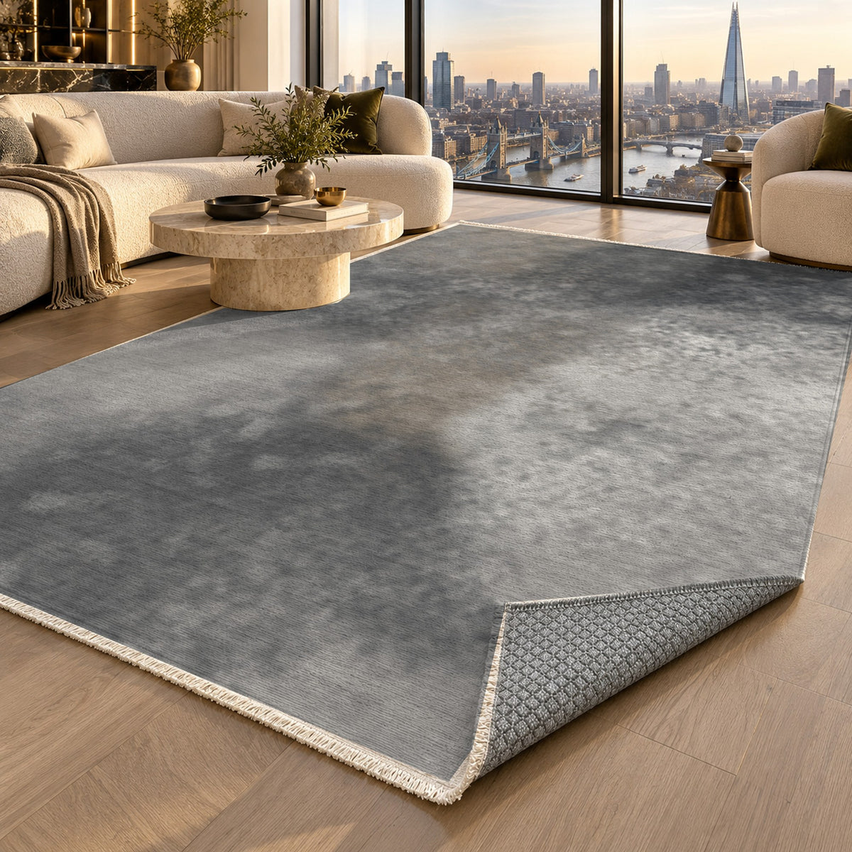 Strata Charcoal Abstract Washable Rug — london luxury living