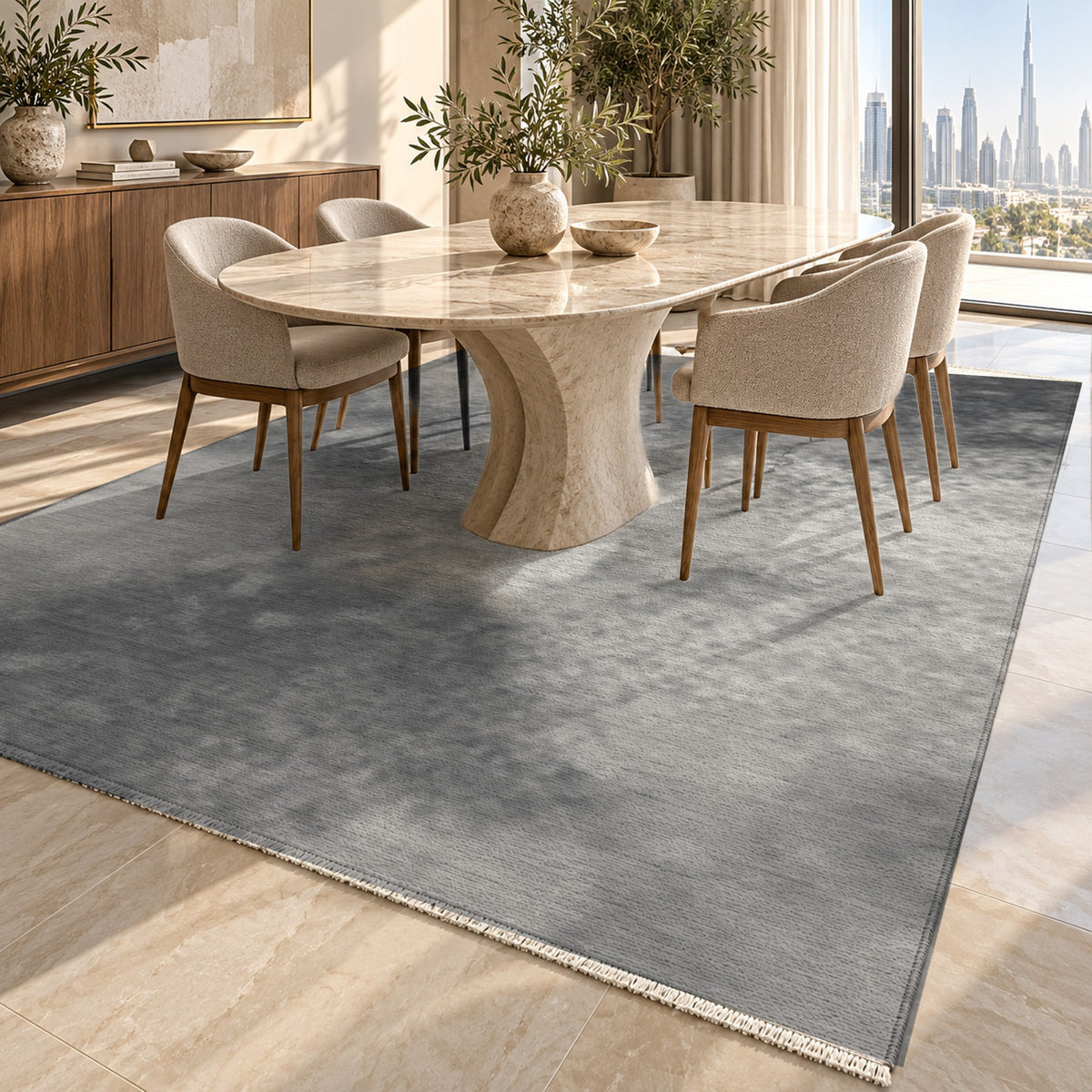 Strata Charcoal Abstract Washable Rug — dubai dining