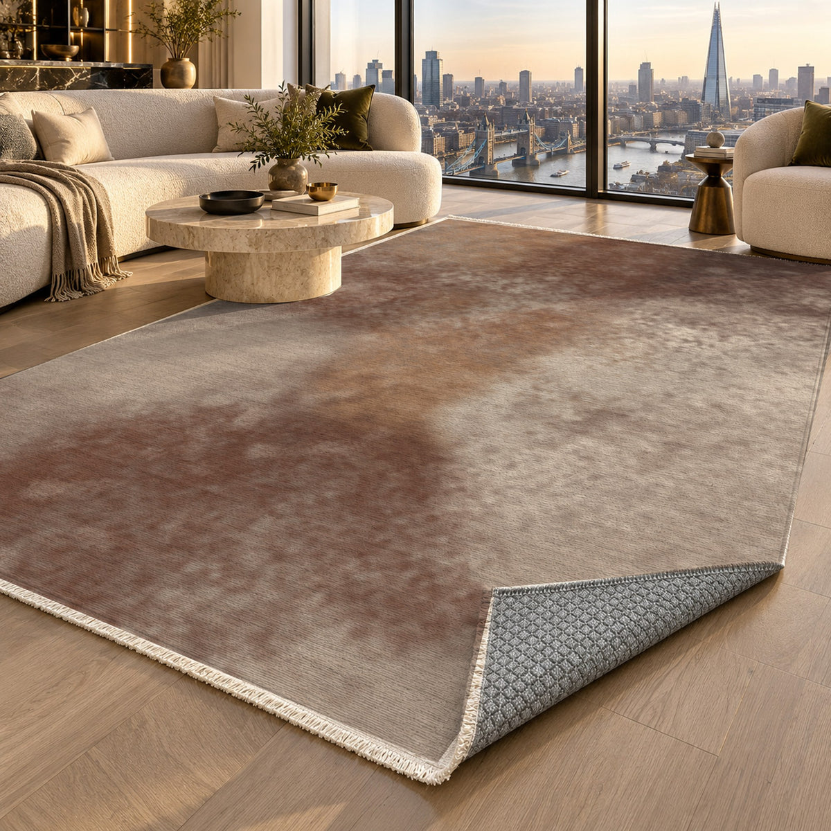 Strata Chocolate Abstract Washable Rug — london luxury living
