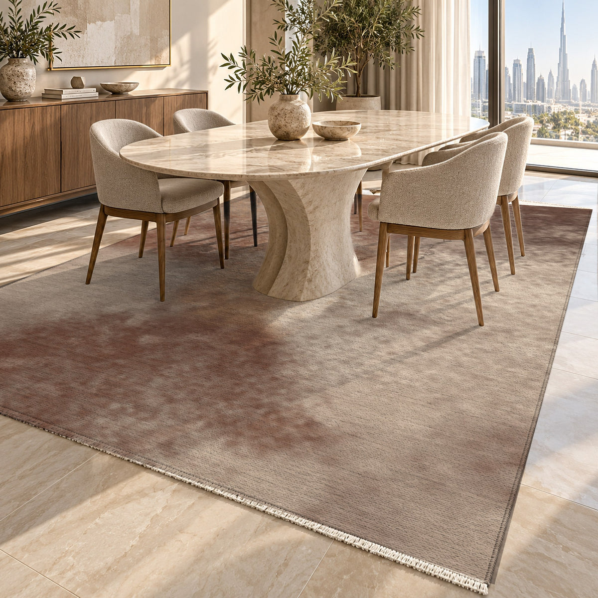 Strata Chocolate Abstract Washable Rug — dubai dining