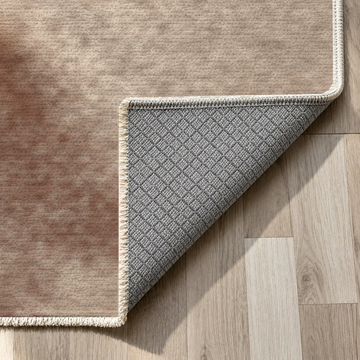 Strata Chocolate Abstract Washable Rug — backing close up