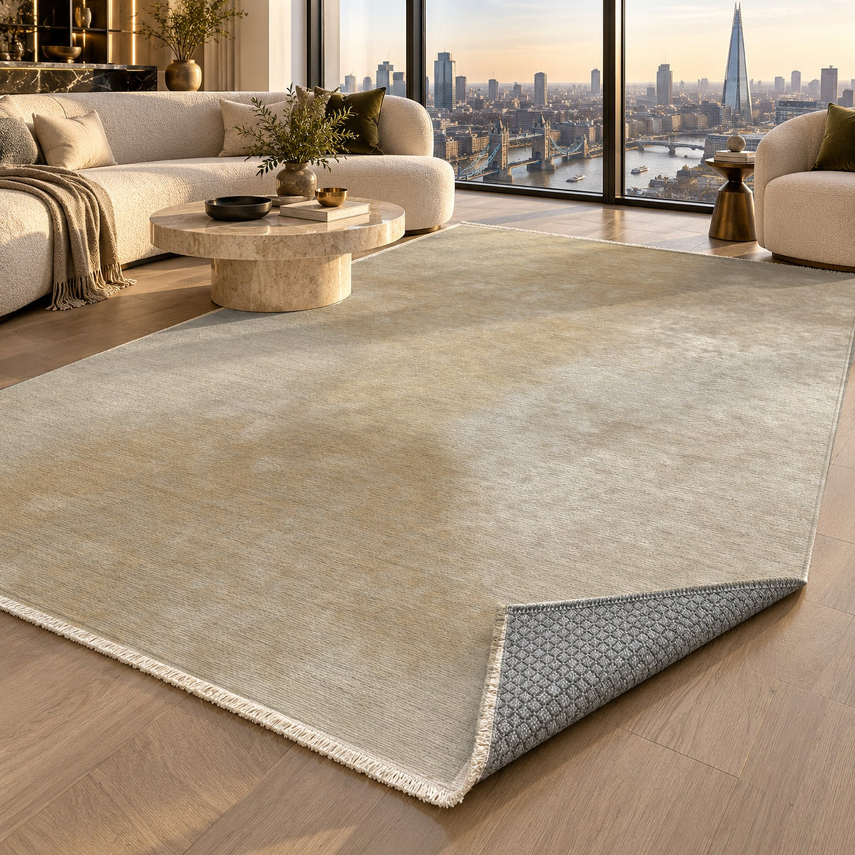 Strata Cream Abstract Washable Rug — london luxury living