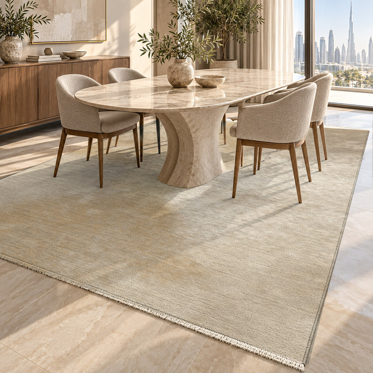 Strata Cream Abstract Washable Rug — dubai dining