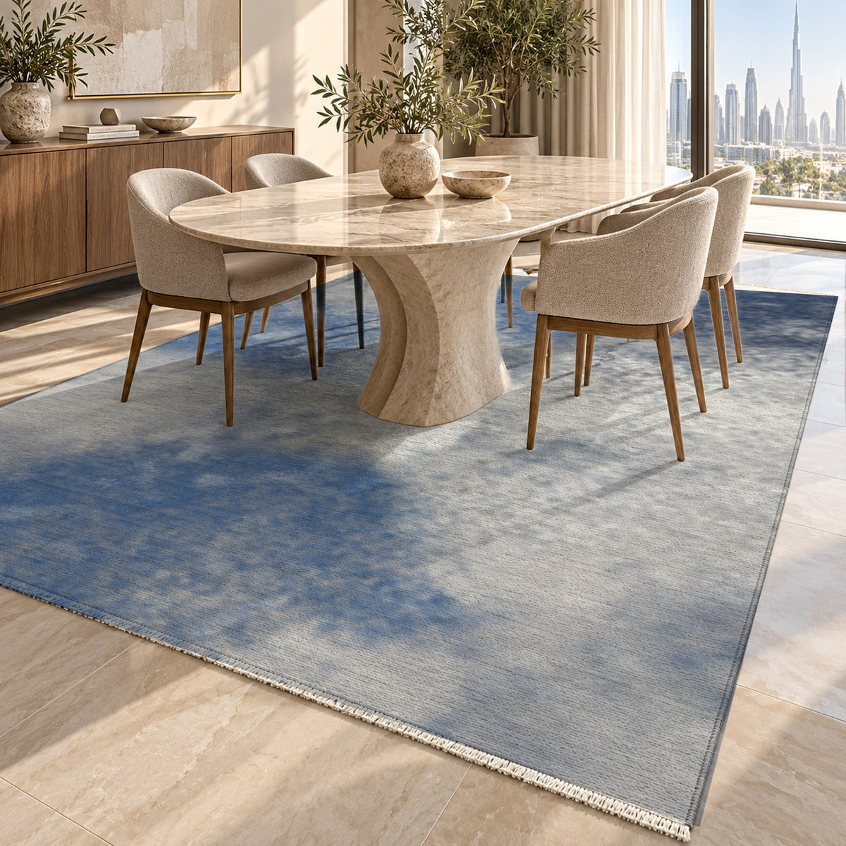 Strata Navy Abstract Washable Rug — dubai dining