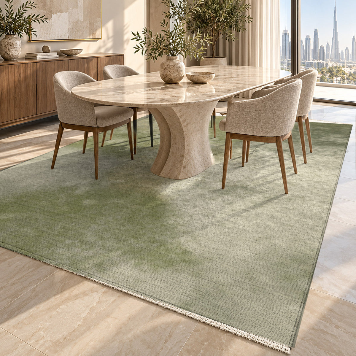 Strata Olive Abstract Washable Rug — dubai dining