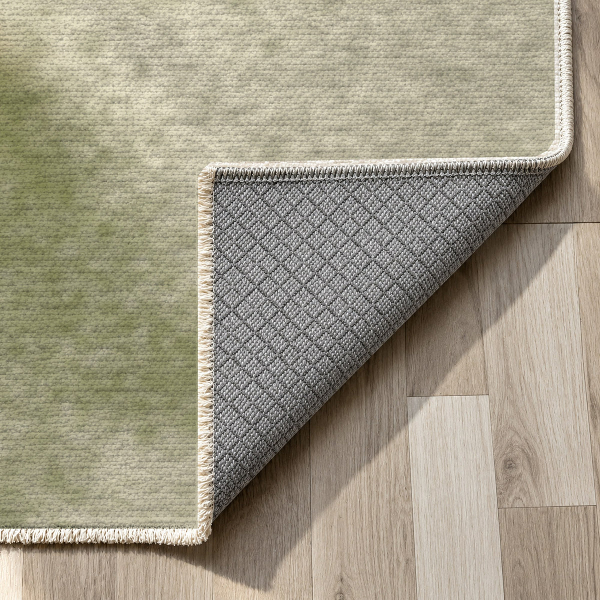 Strata Olive Abstract Washable Rug — backing close up