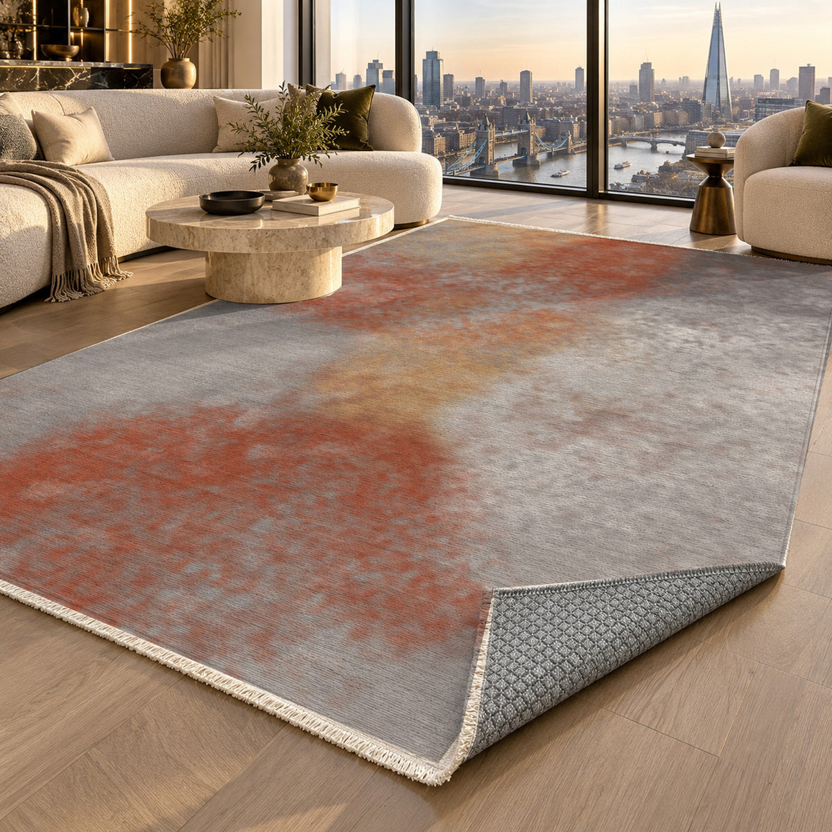 Strata Rust Stone Abstract Washable Rug — london luxury living