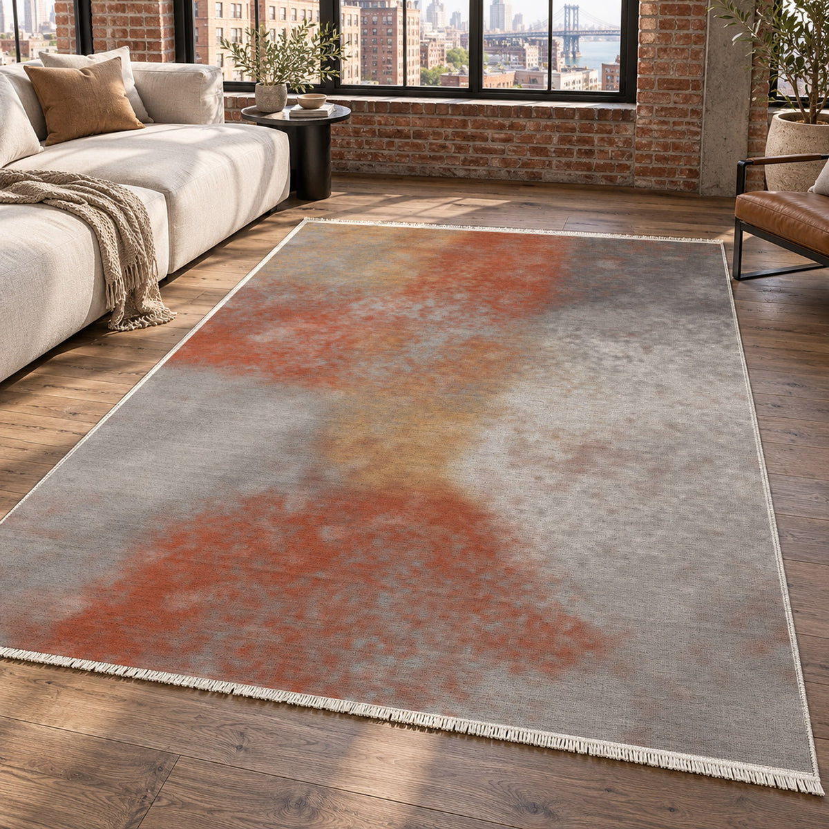 Strata Rust Stone Abstract Washable Rug — new york living