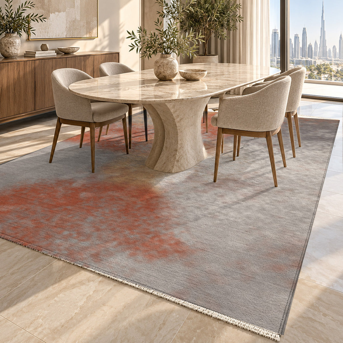 Strata Rust Stone Abstract Washable Rug — dubai dining