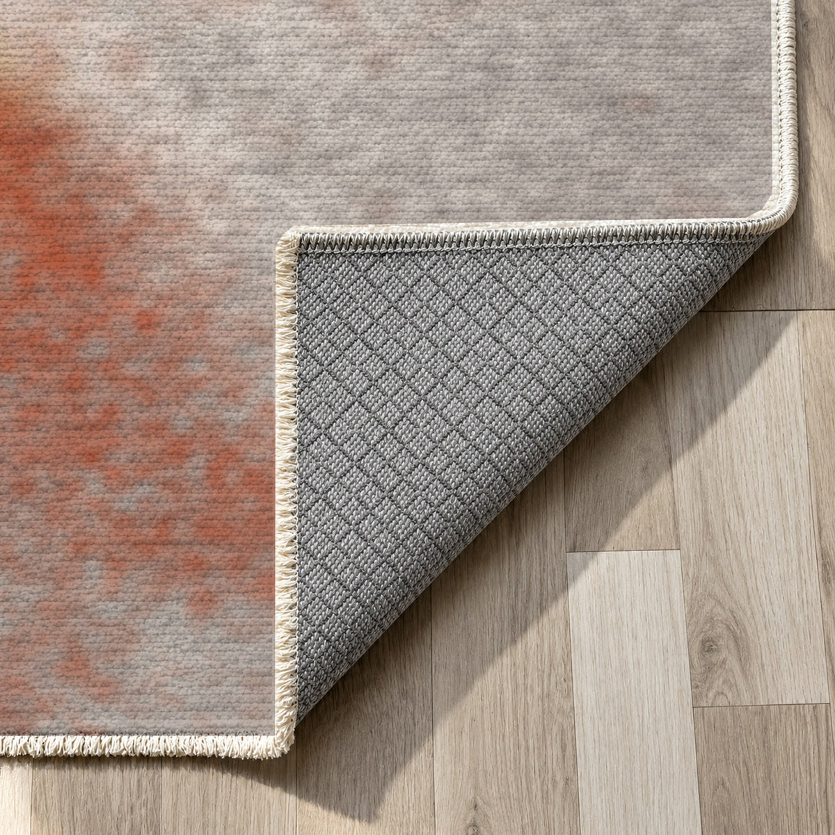 Strata Rust Stone Abstract Washable Rug — backing close up