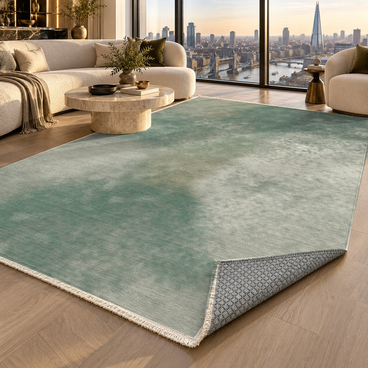 Strata Sage Abstract Washable Rug — london luxury living