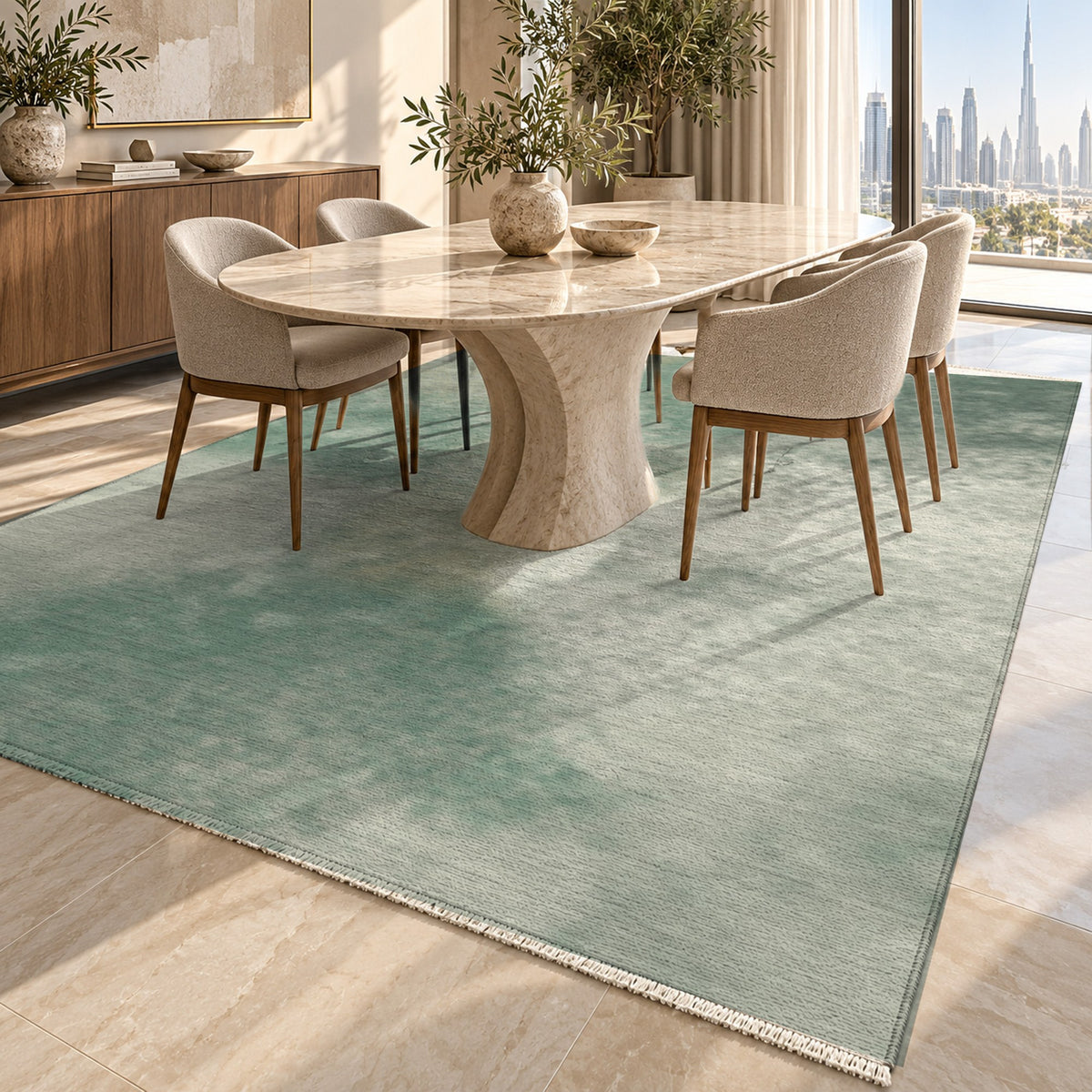 Strata Sage Abstract Washable Rug — dubai dining