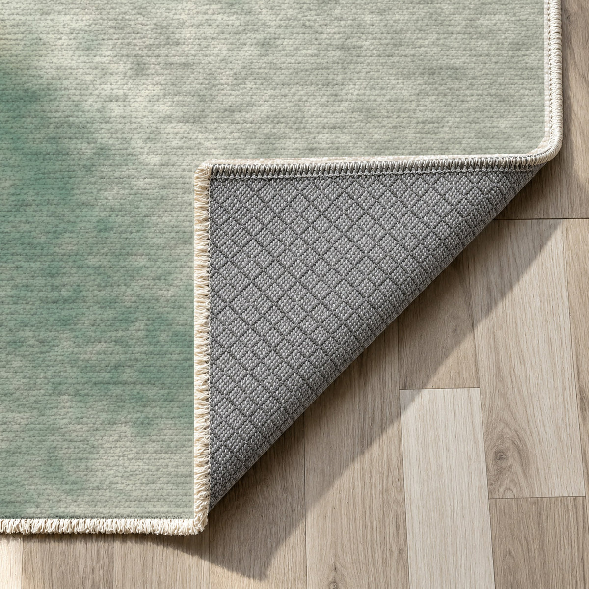 Strata Sage Abstract Washable Rug — backing close up
