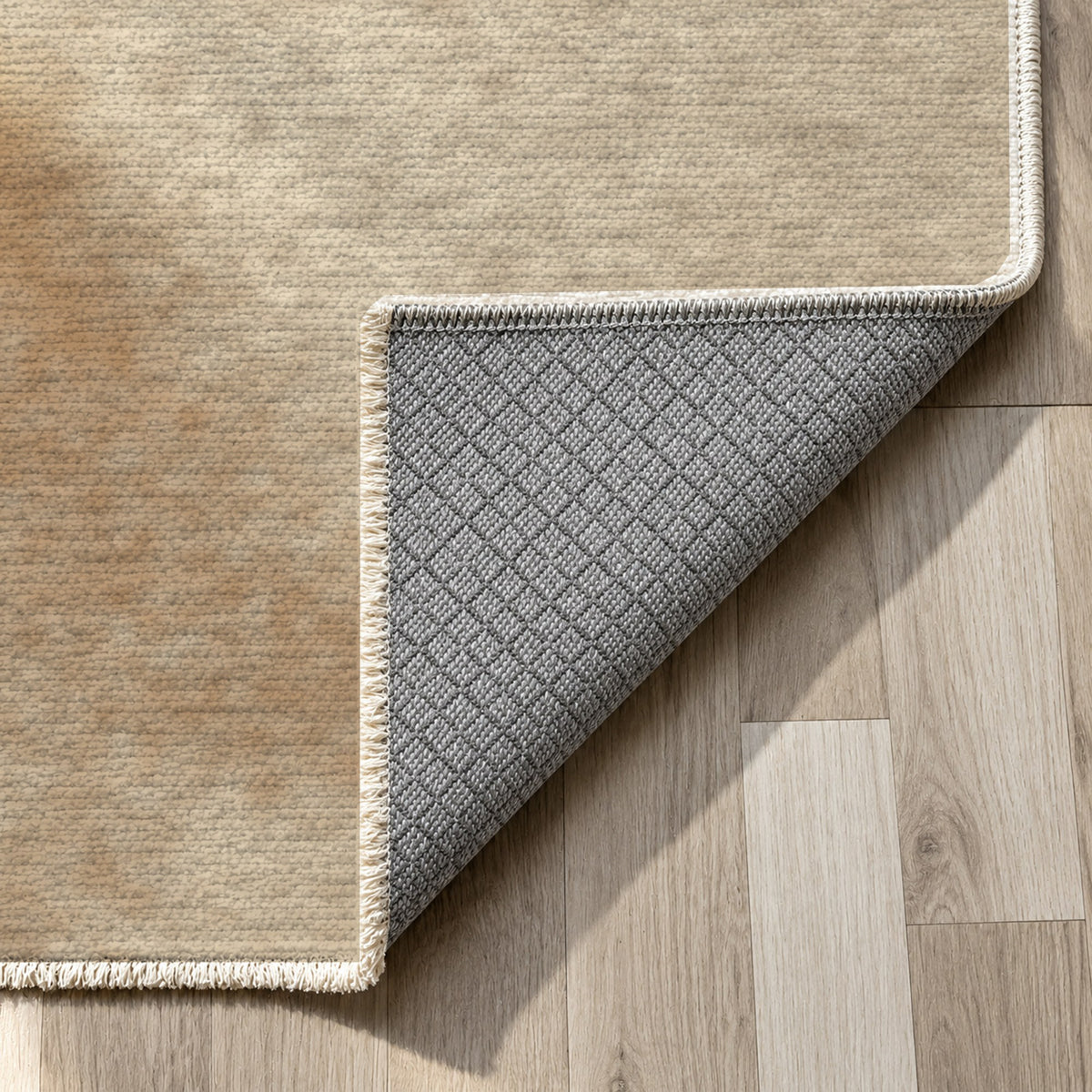 Strata Sand Abstract Washable Rug — backing close up
