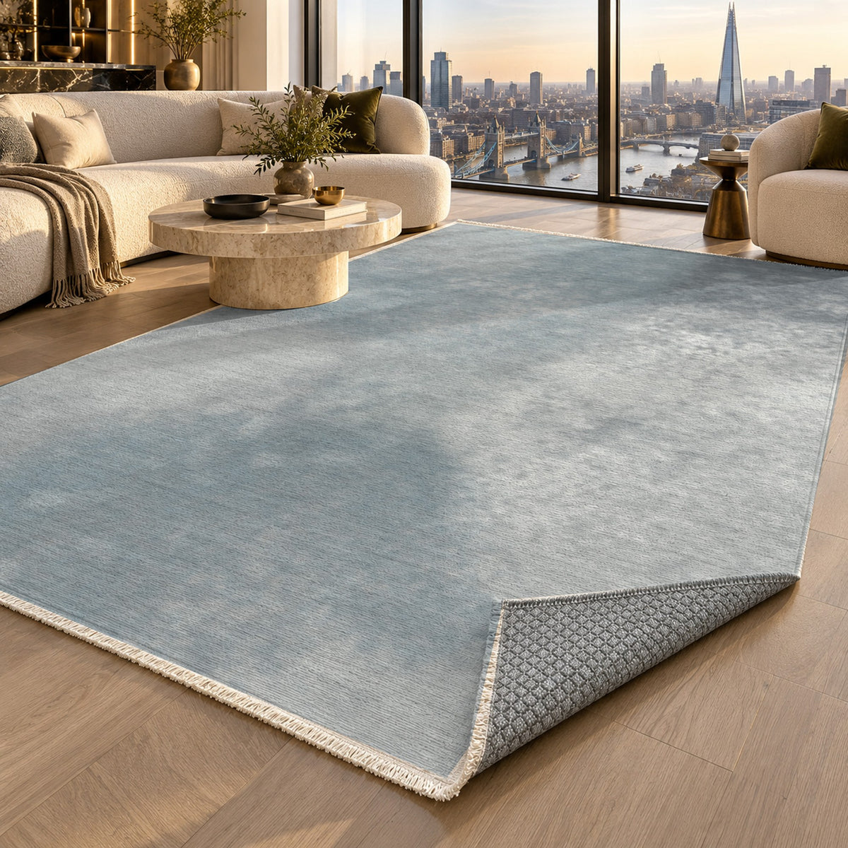 Strata Silver Abstract Washable Rug — london luxury living