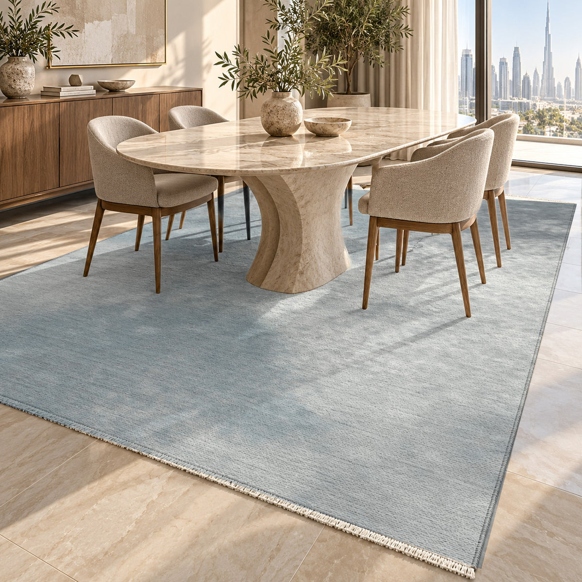 Strata Silver Abstract Washable Rug — dubai dining