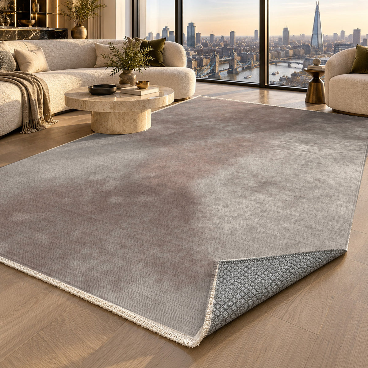 Strata Taupe Abstract Washable Rug — london luxury living
