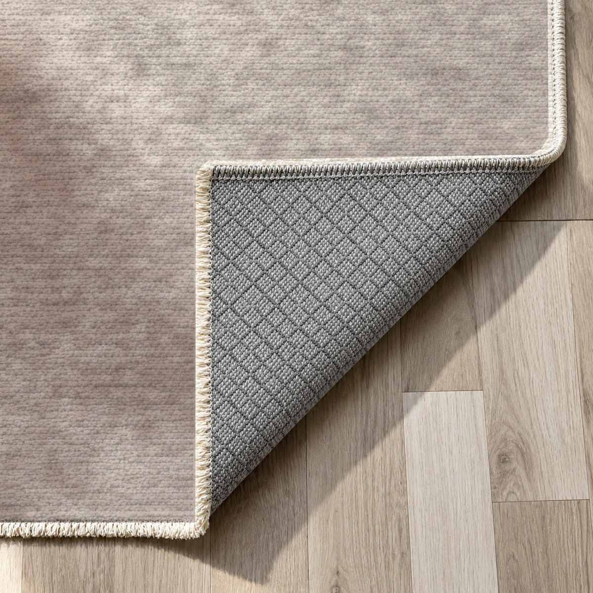 Strata Taupe Abstract Washable Rug — backing close up