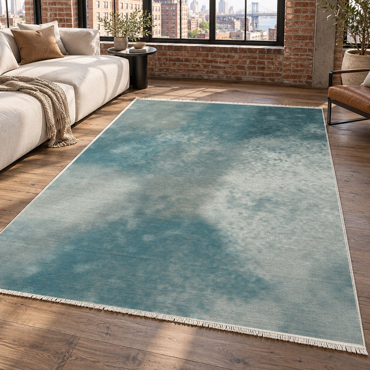 Strata Teal Abstract Washable Rug — new york living