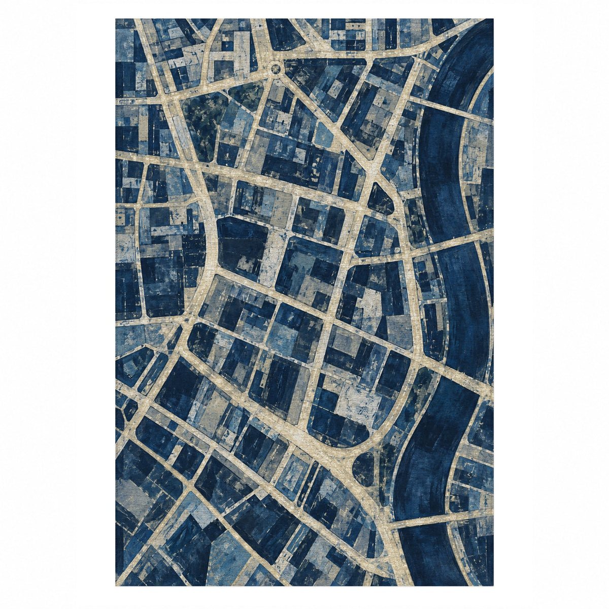Street Grid Indigo Modern Washable Rug — top view