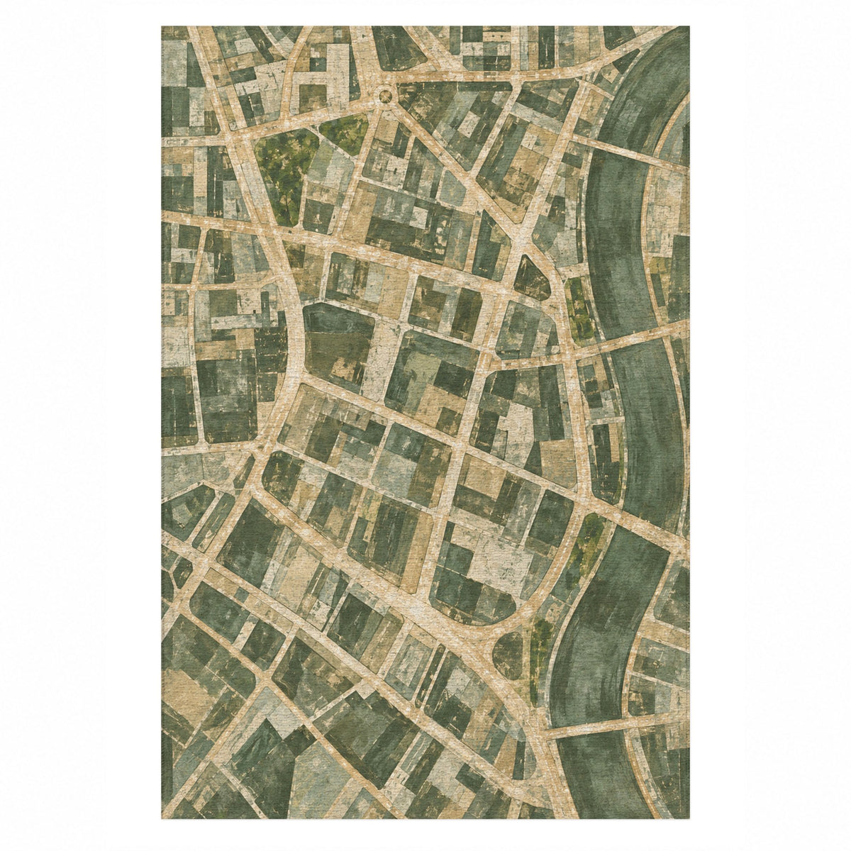 Street Grid Sage Modern Washable Rug — top view