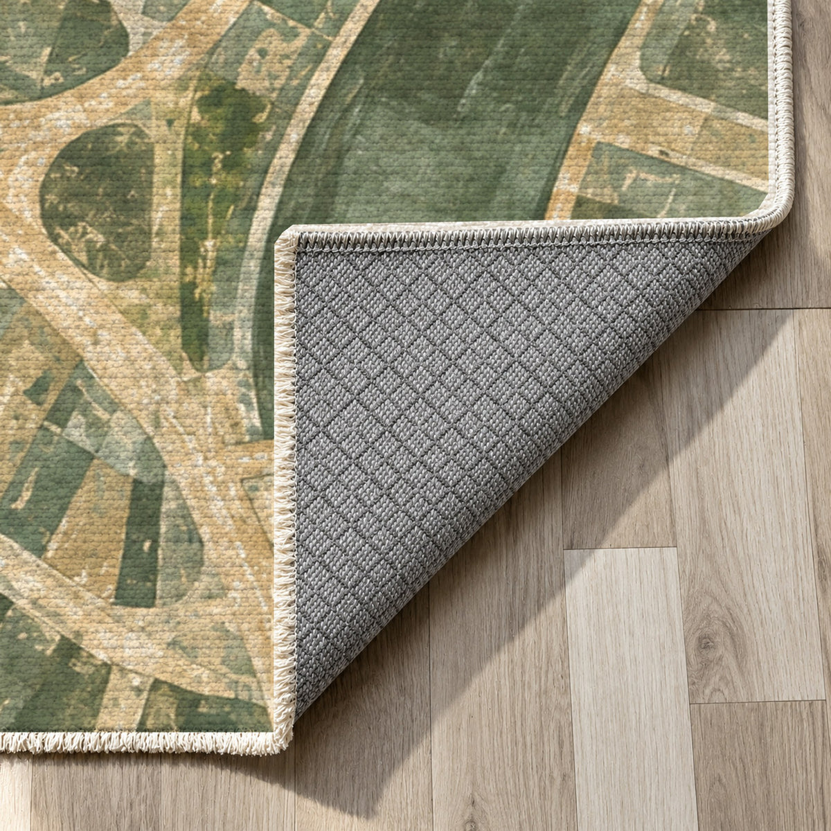 Street Grid Sage Modern Washable Rug — backing close up