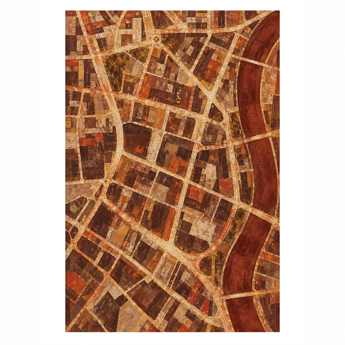 Street Grid Terracotta Modern Washable Rug — top view