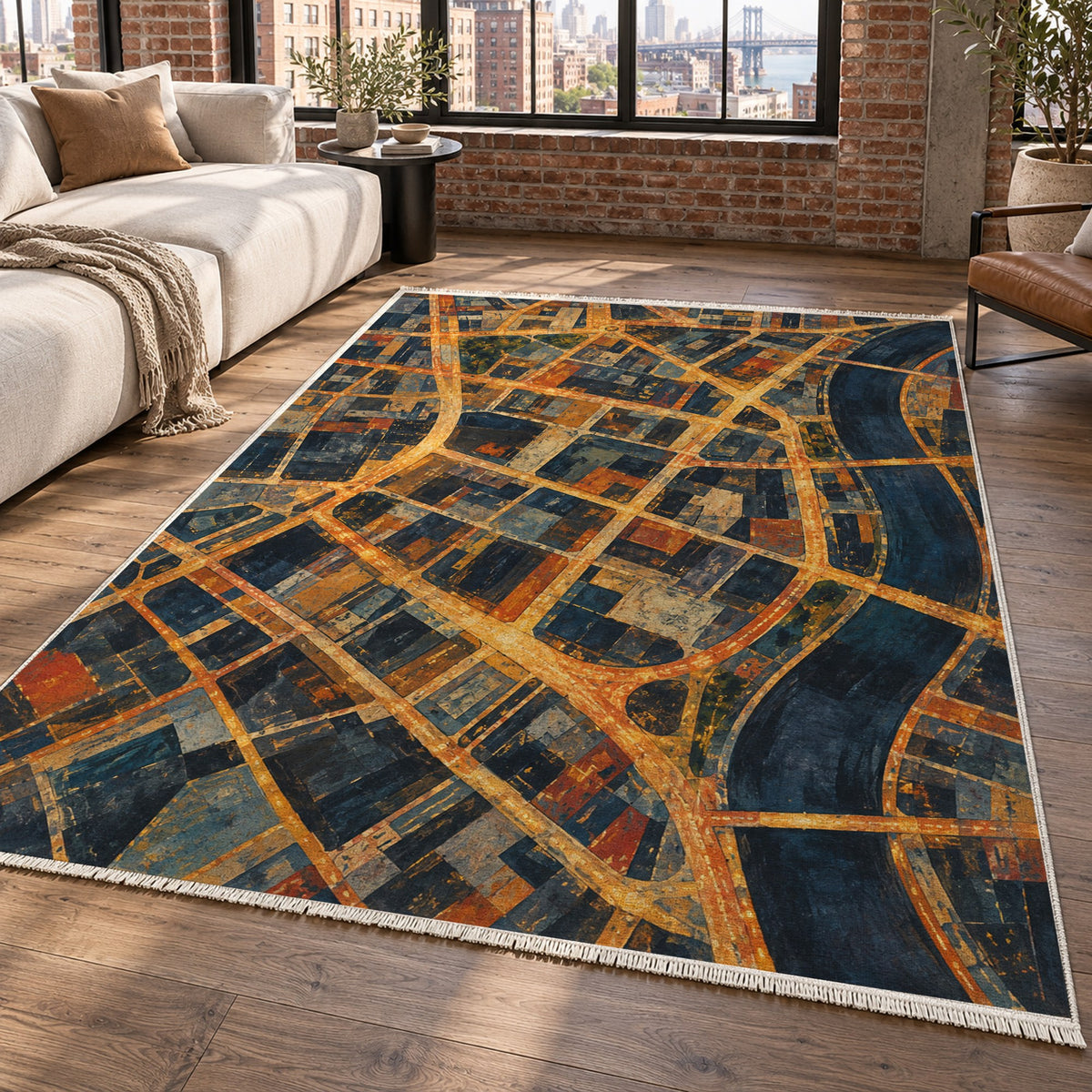 Street Grid Modern Washable Rug — new york living