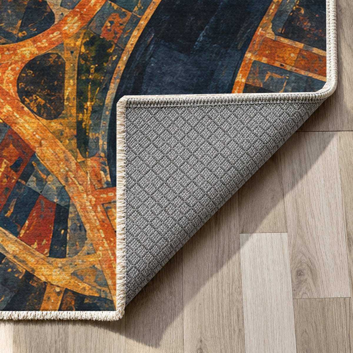 Street Grid Modern Washable Rug — backing close up