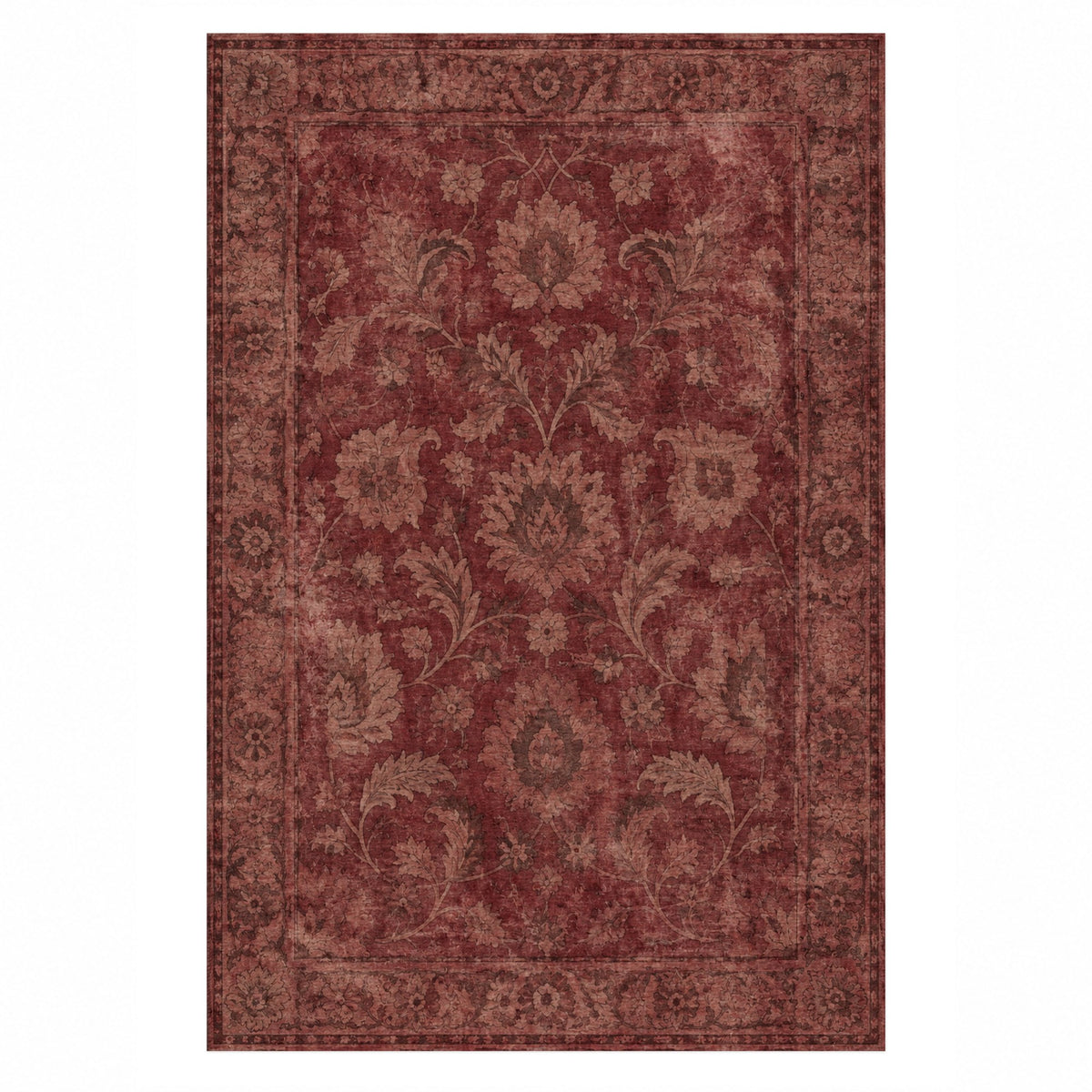 Sultanabad Mist Burgundy Red Vintage Washable Rug — top view