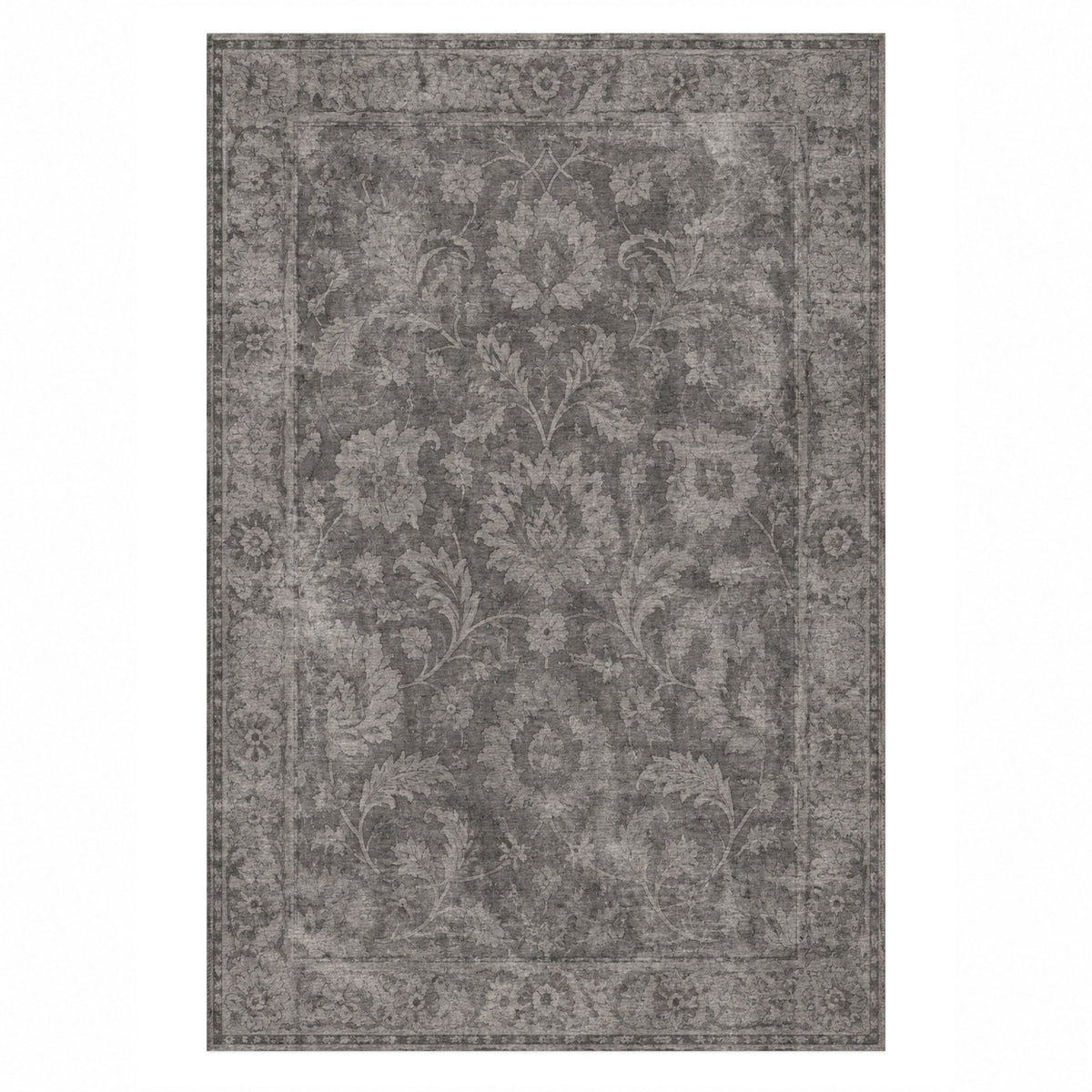 Sultanabad Mist Charcoal Silver Vintage Washable Rug — top view