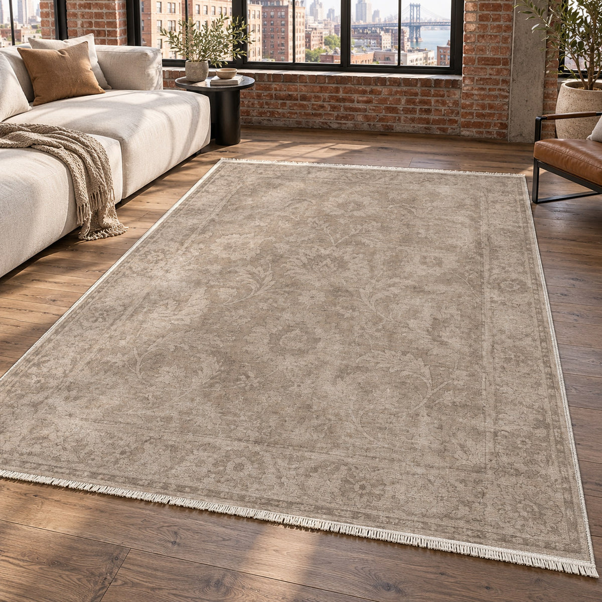 Sultanabad Mist Ivory Taupe Vintage Washable Rug — new york living