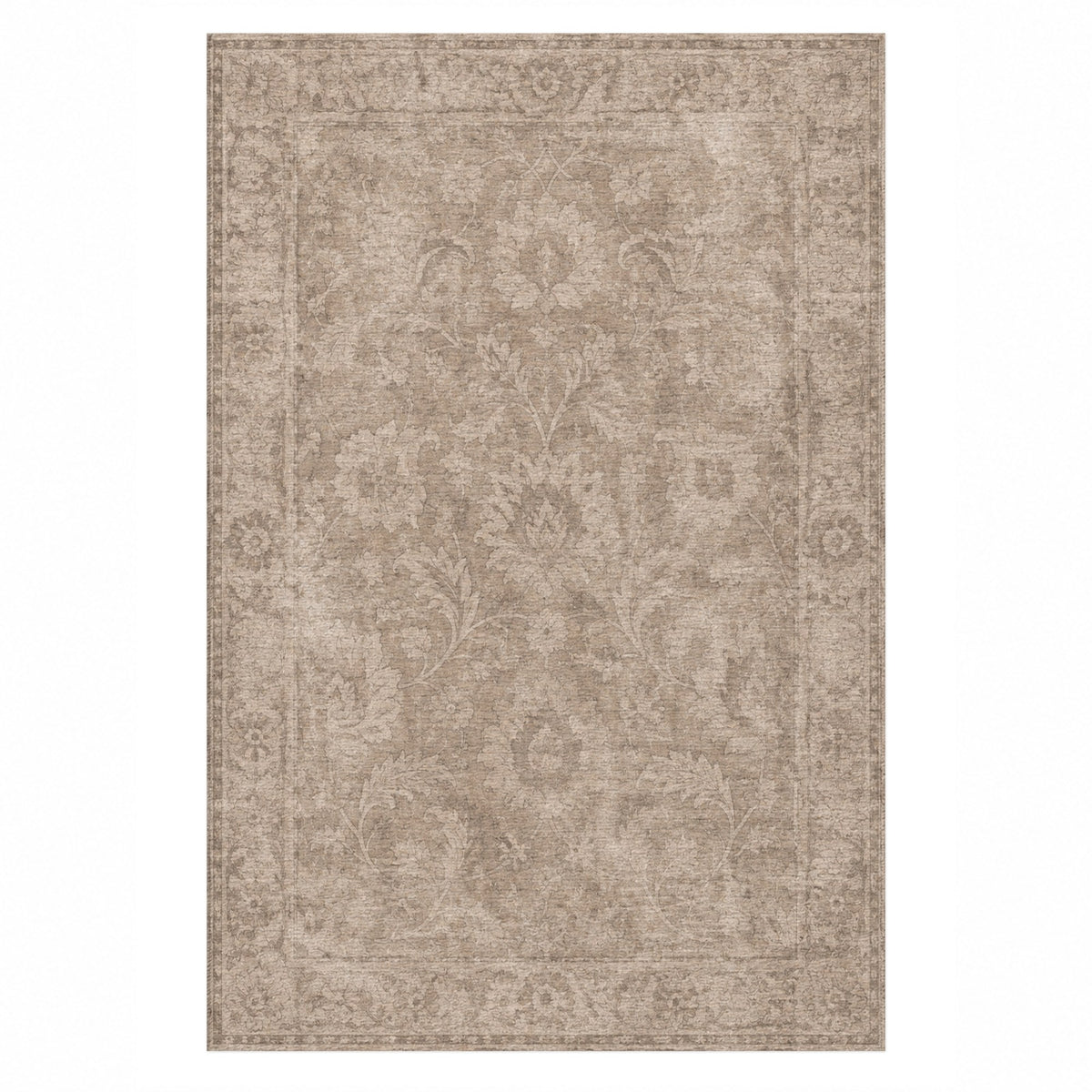 Sultanabad Mist Ivory Taupe Vintage Washable Rug — top view