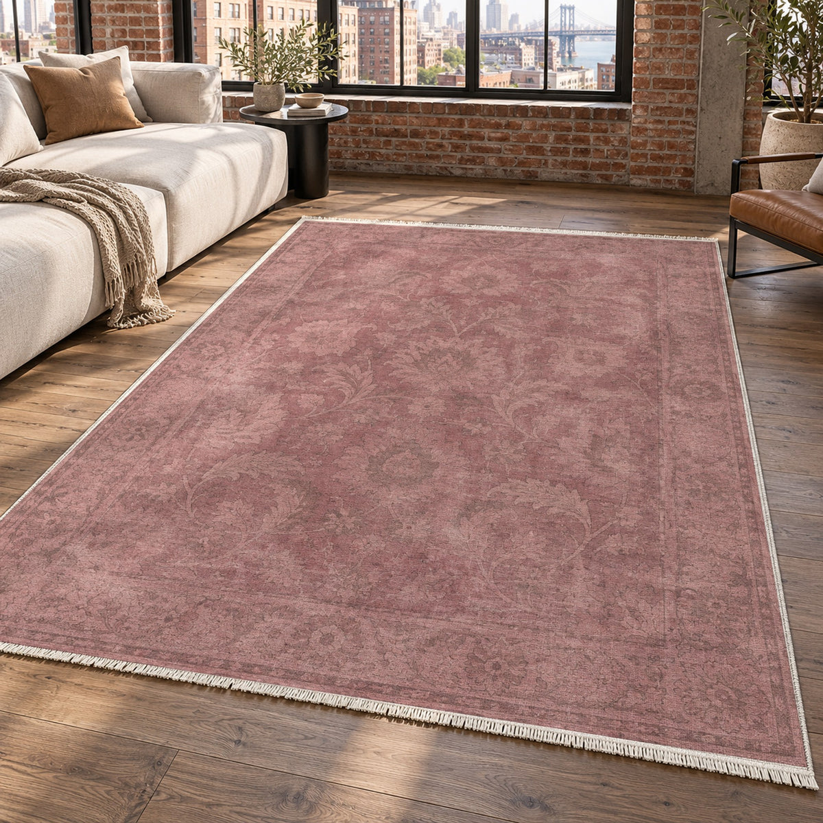 Sultanabad Mist Rose Pink Vintage Washable Rug — new york living