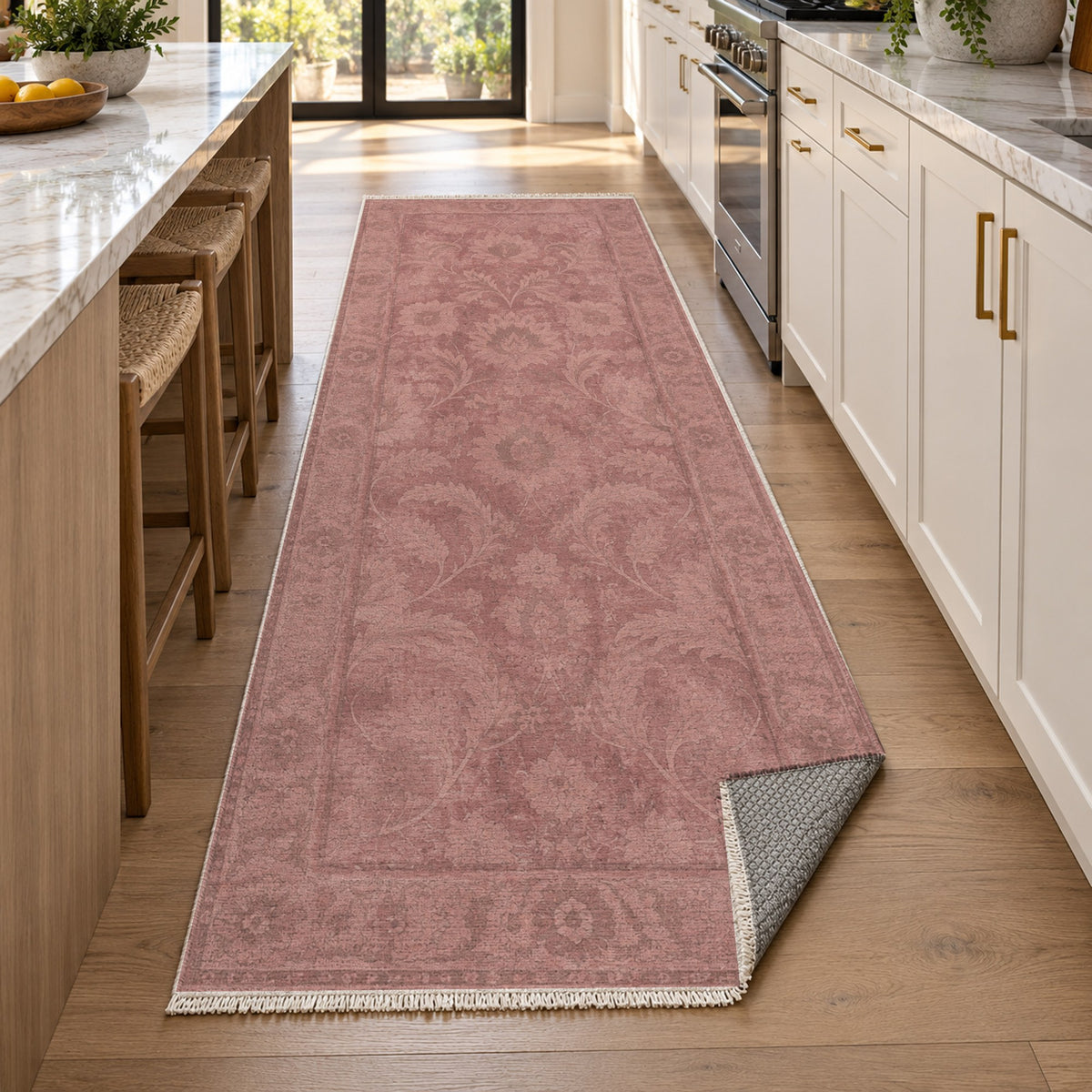 Sultanabad Mist Rose Pink Vintage Washable Rug — new york kitchen runner