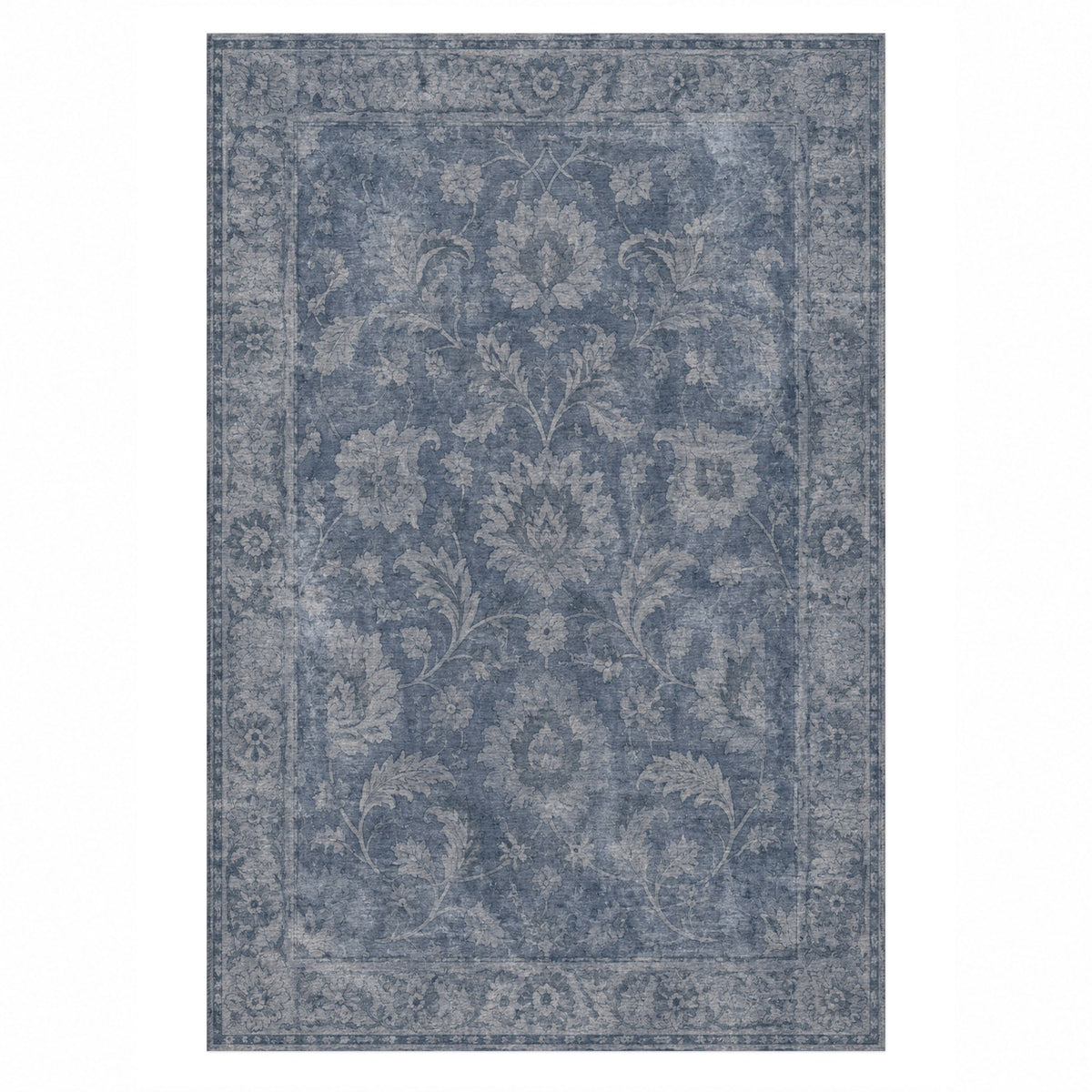 Sultanabad Mist Slate Blue Vintage Washable Rug — top view