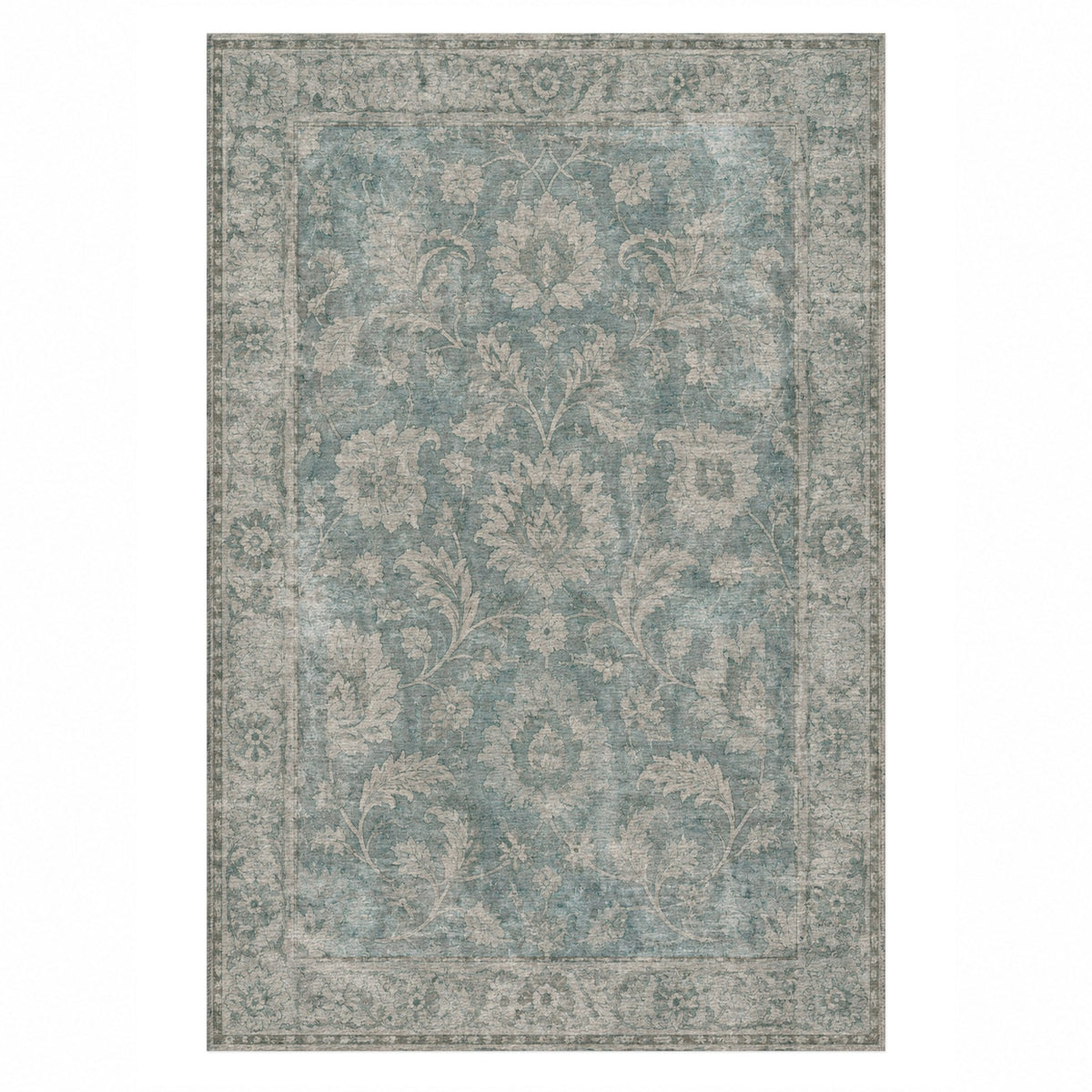 Sultanabad Mist Turquoise Blue Vintage Washable Rug — top view