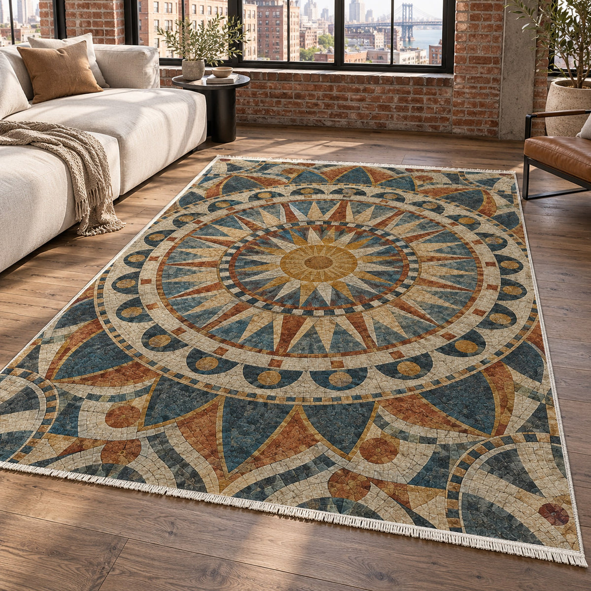 Sun Wheel Geometric Washable Rug — new york living
