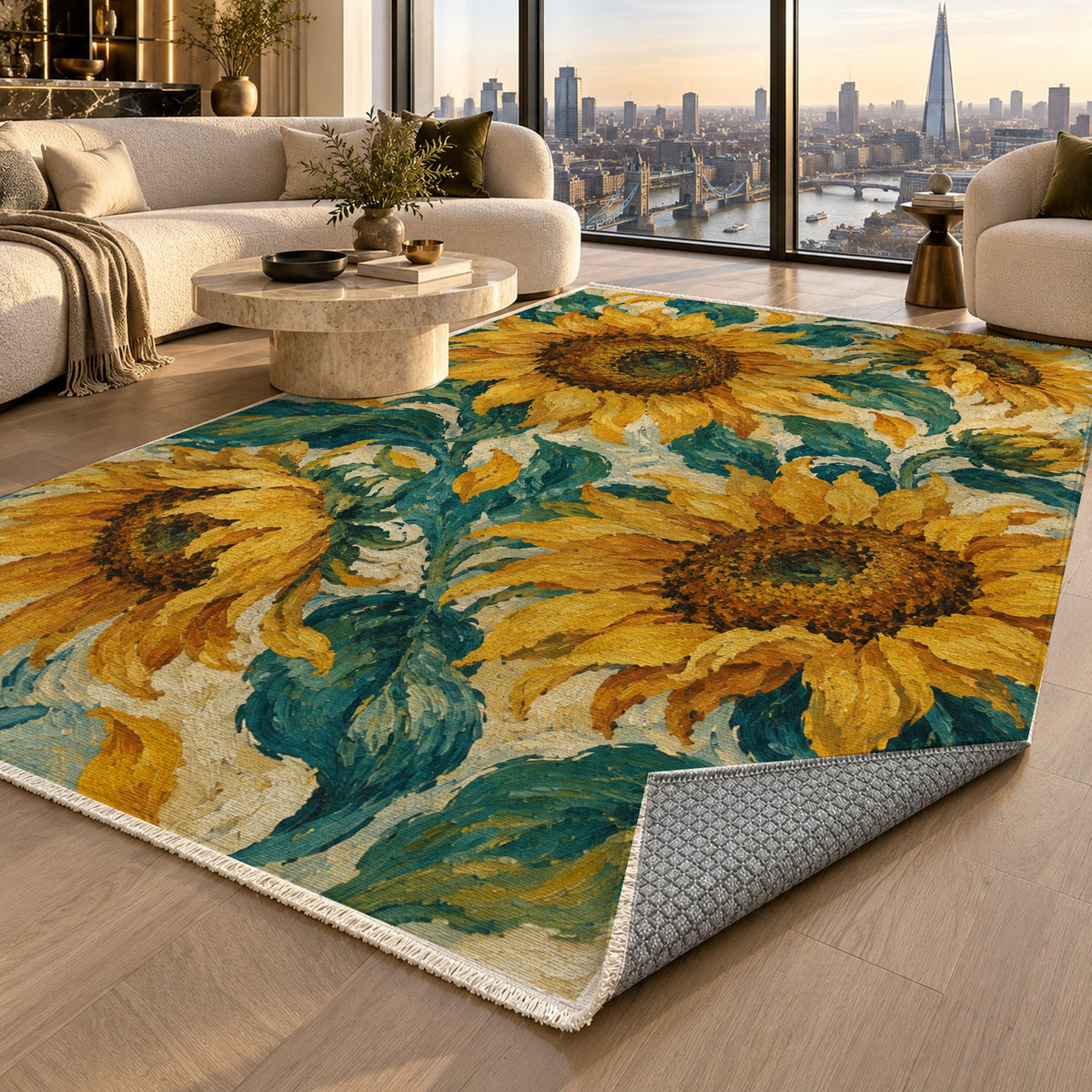 Sunflower Rhythm Abstract Washable Rug — london luxury living