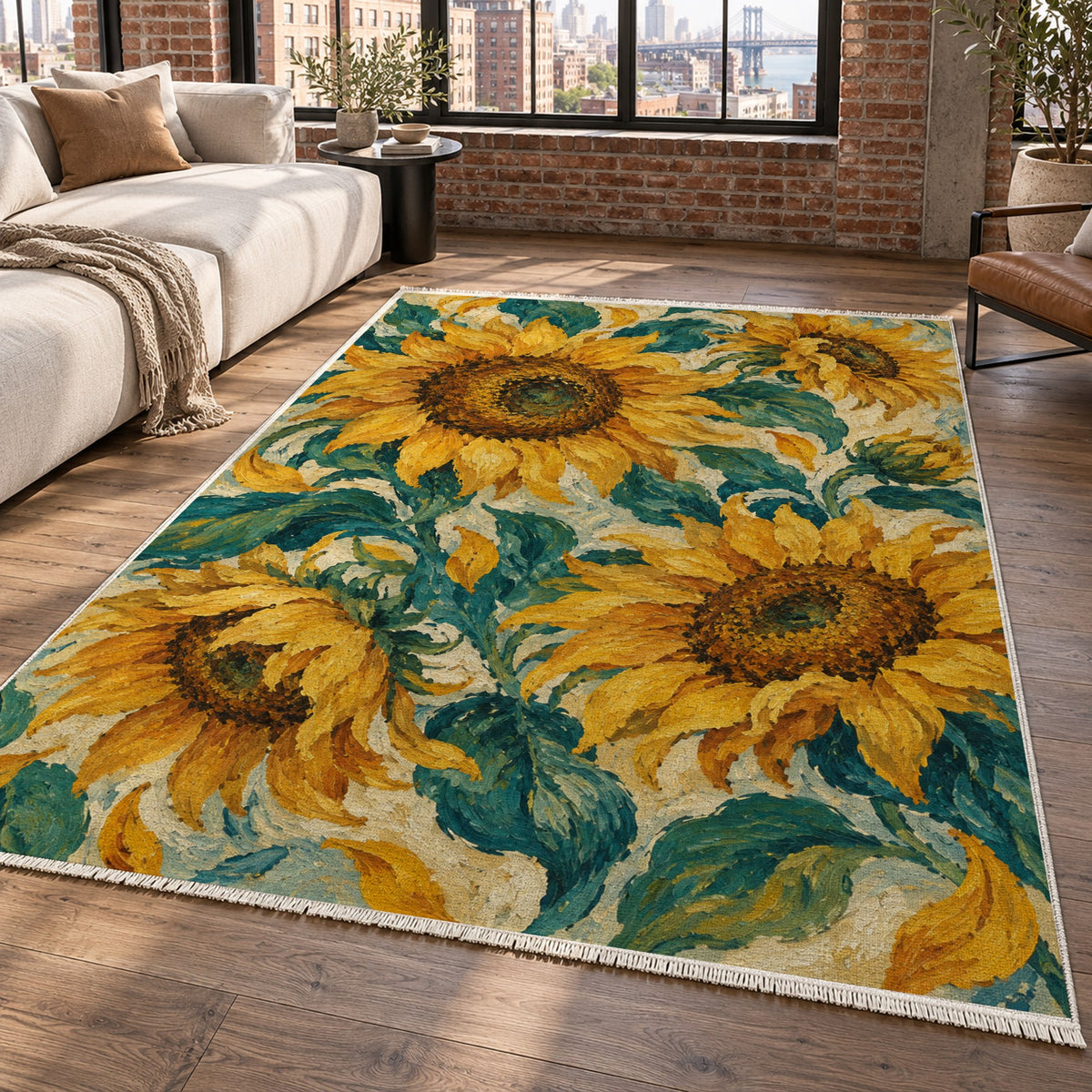 Sunflower Rhythm Abstract Washable Rug — new york living