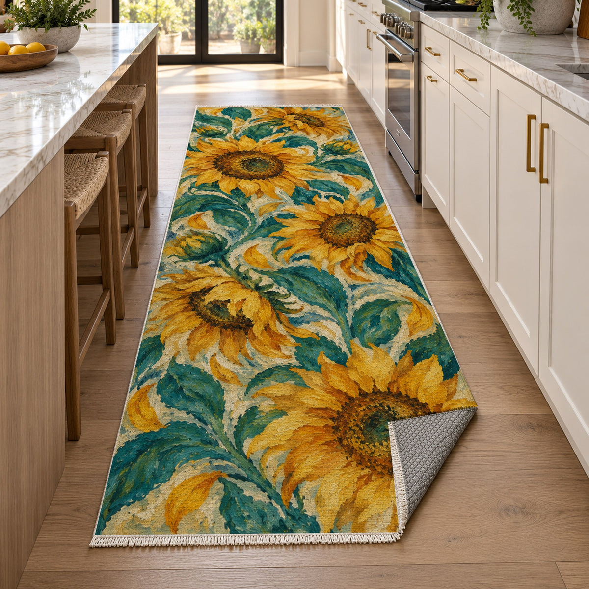 Sunflower Rhythm Abstract Washable Rug — new york kitchen runner