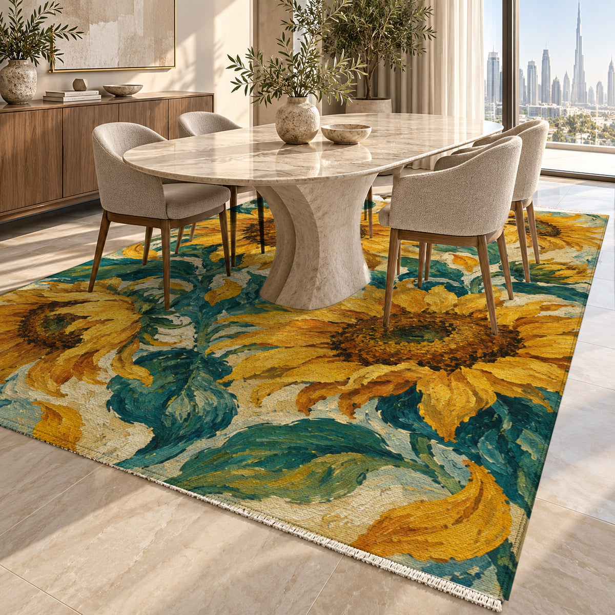 Sunflower Rhythm Abstract Washable Rug — dubai dining
