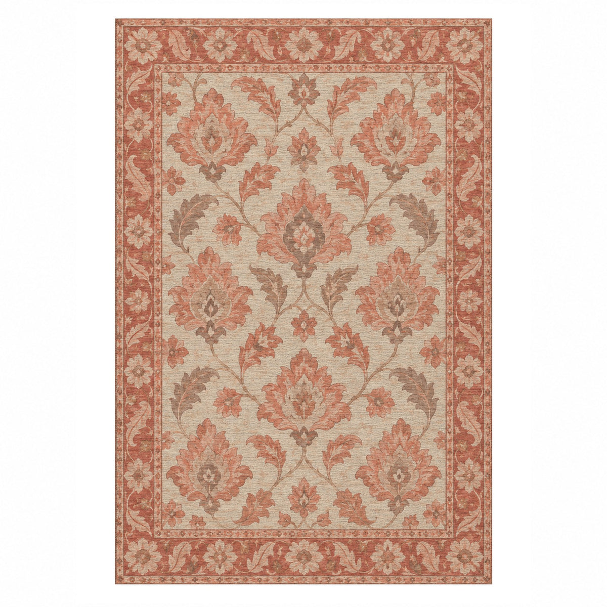 Sunlit Palmettes Coral Sand Classic Washable Rug — top view