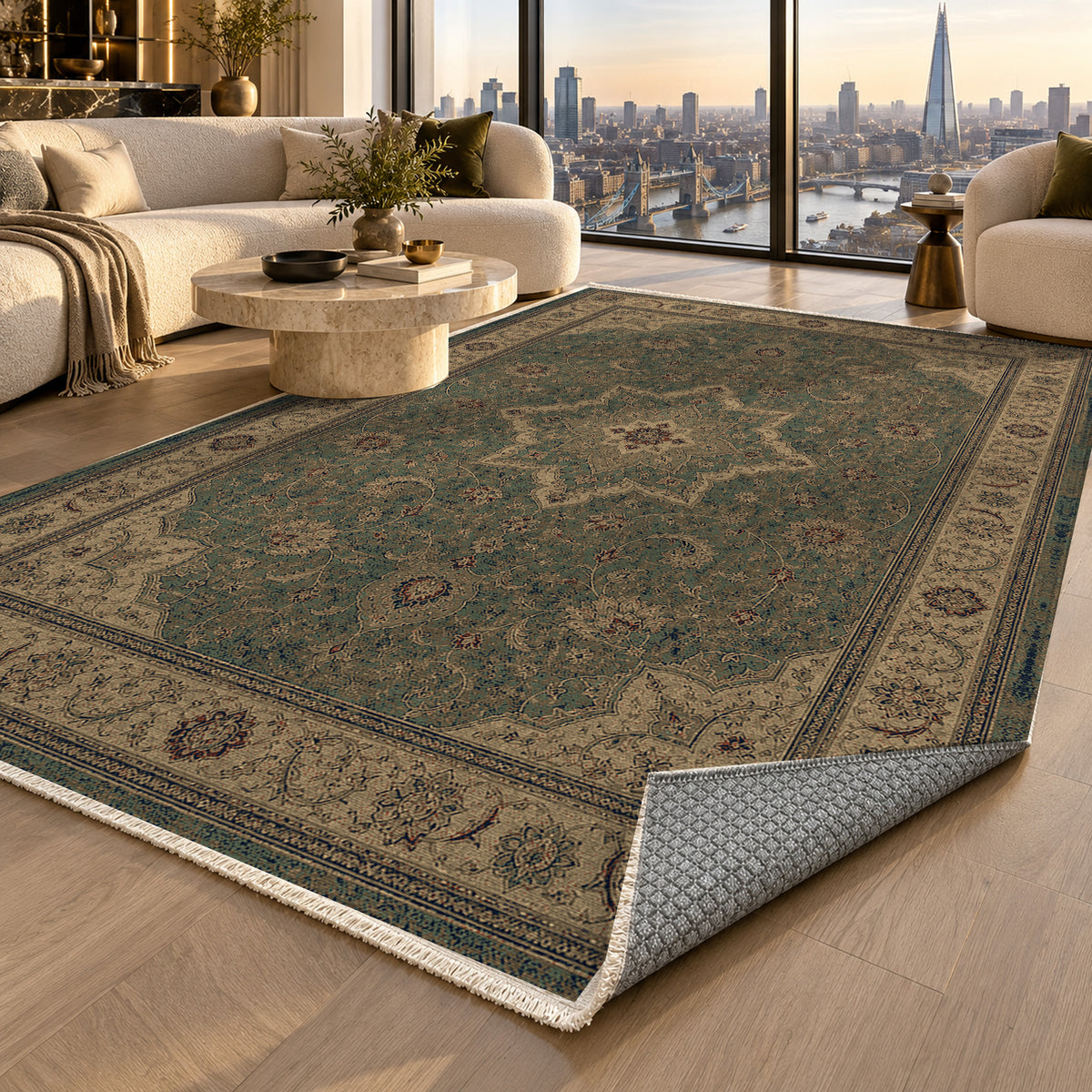 Tabriz Blue Classic Washable Rug — london luxury living