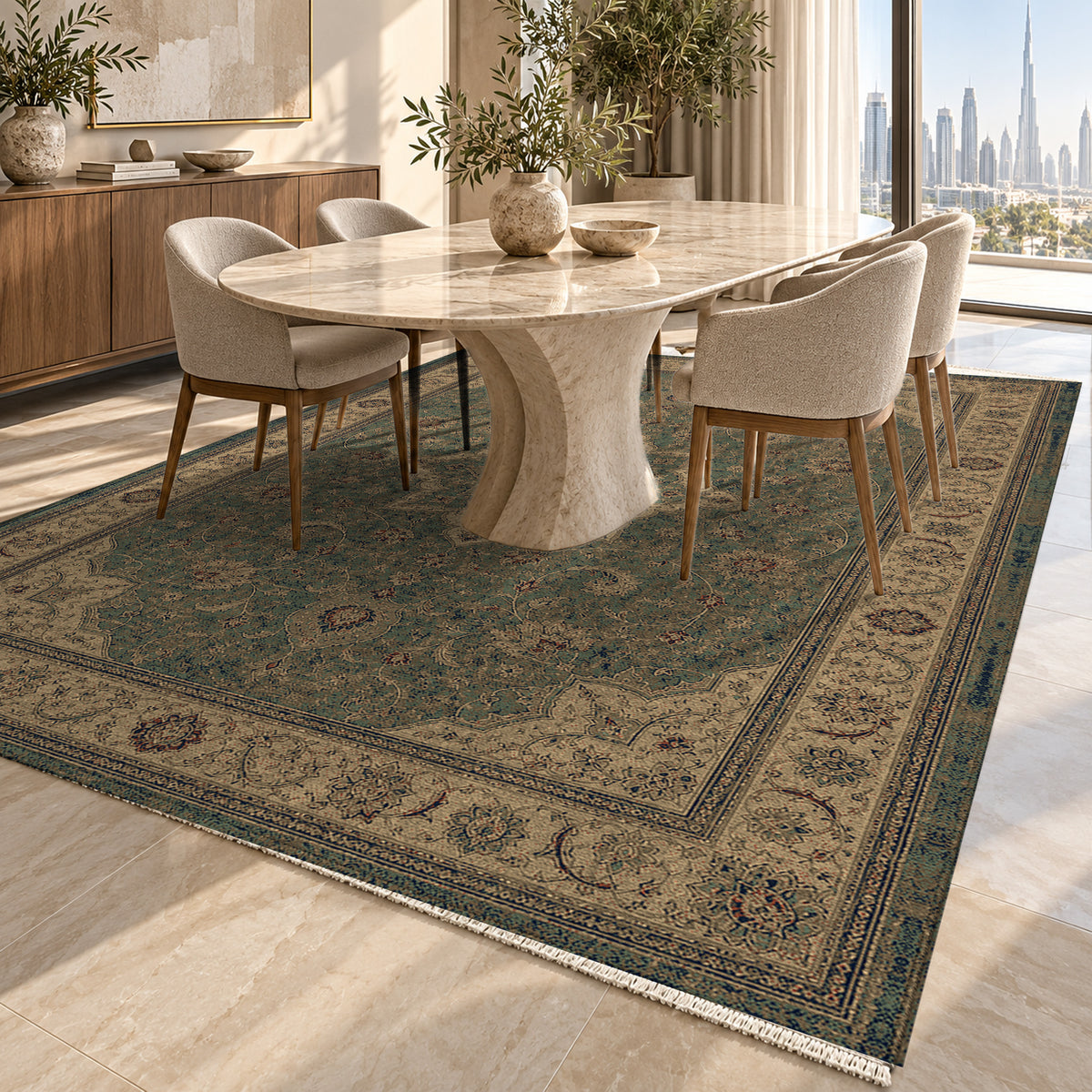Tabriz Blue Classic Washable Rug — dubai dining