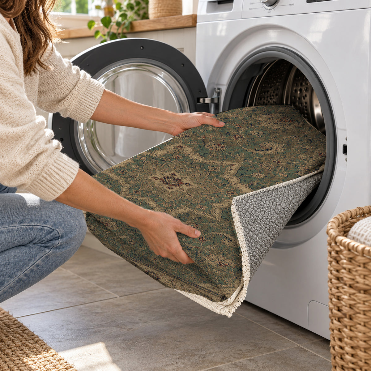 Tabriz Blue Classic Washable Rug — washing machine