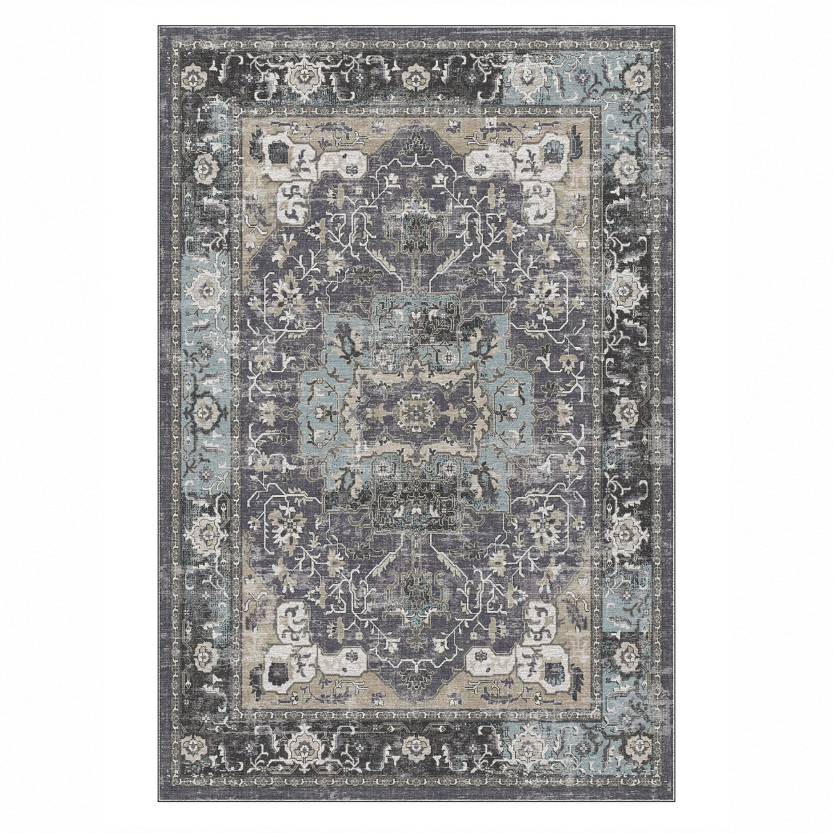 Tabriz Medallion Charcoal Vintage Washable Rug — top view