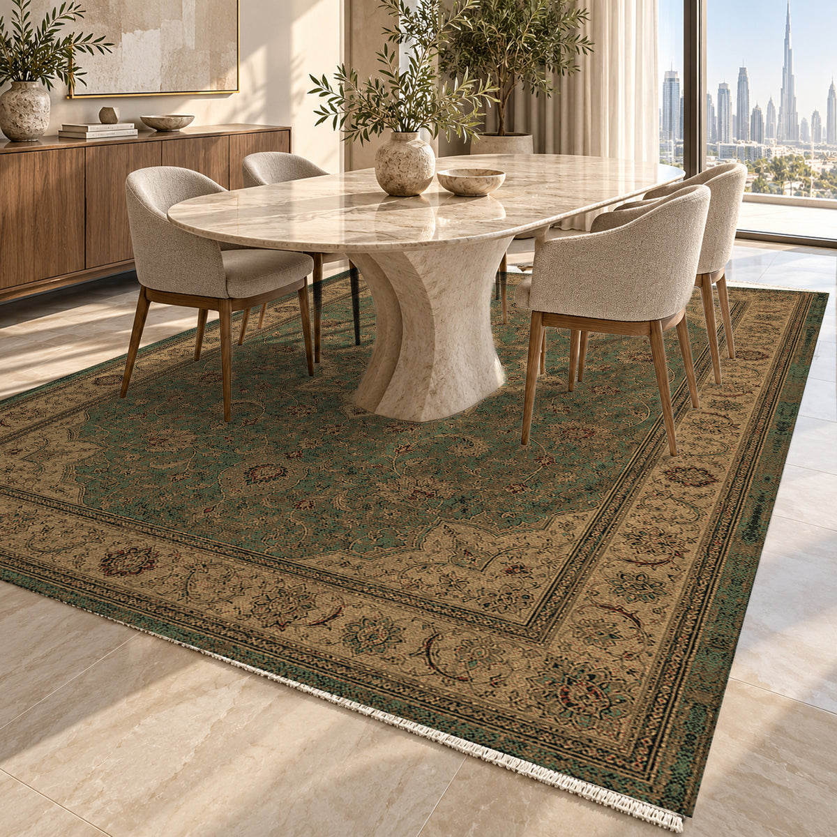 Tabriz Sage Classic Washable Rug — dubai dining