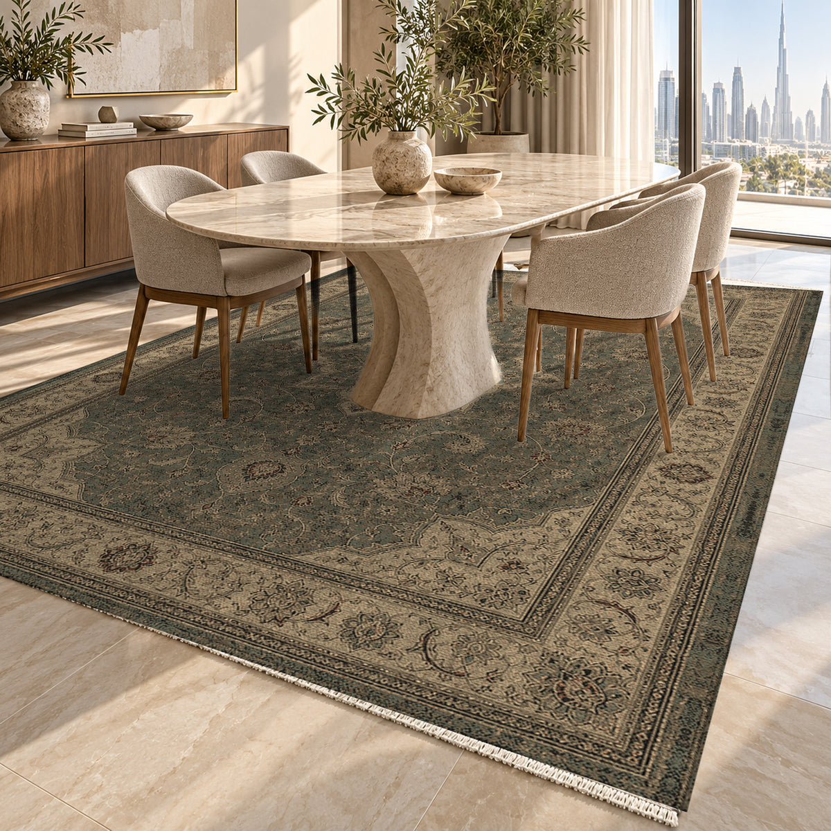 Tabriz Taupe Classic Washable Rug — dubai dining